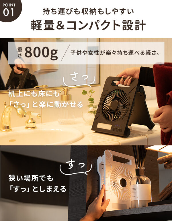 ソーラー充電＆USB対応 軽量ファン ソレア 【保証180日】 - 画像 (4)